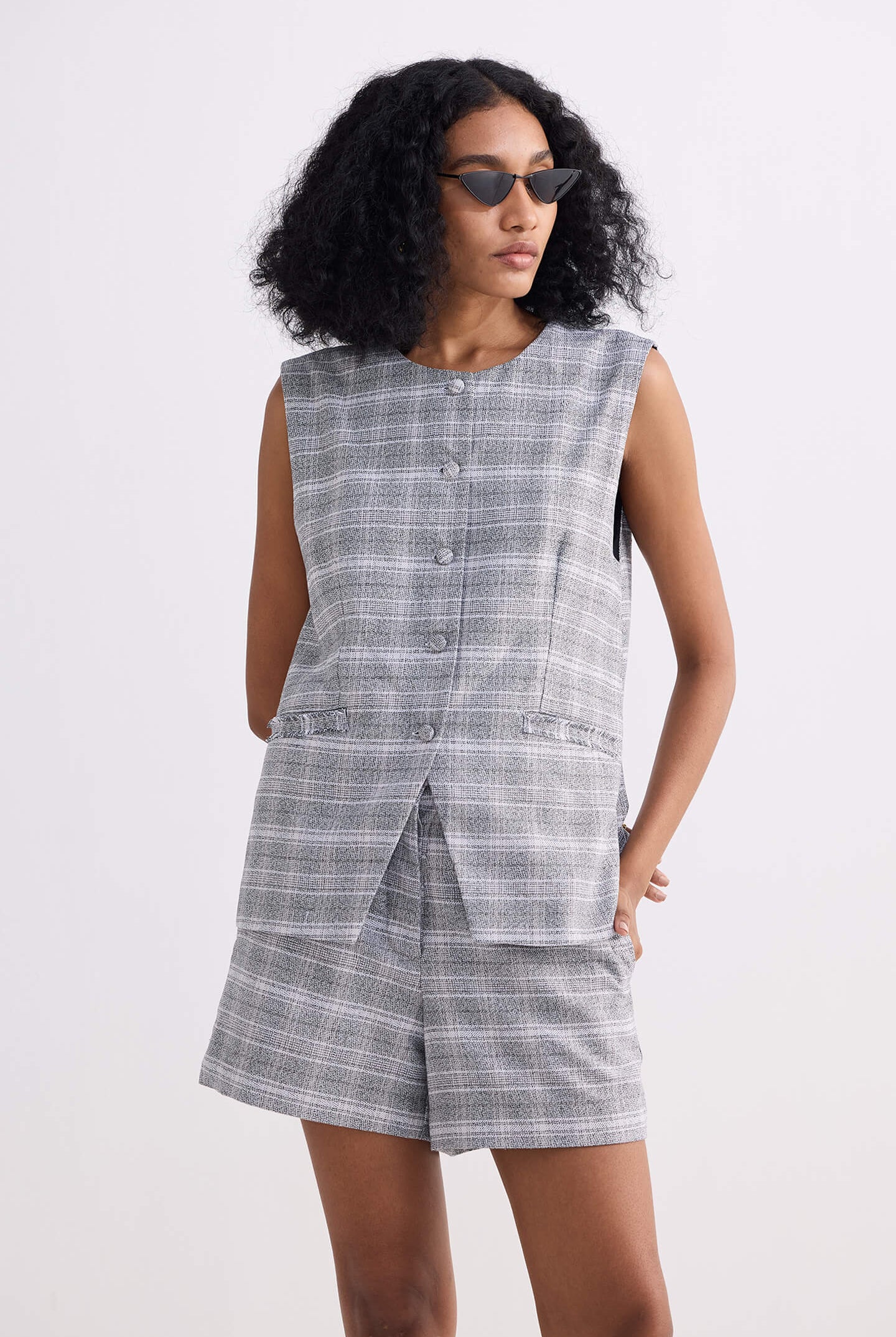 Cotton Tweed Shorts in Grey Front