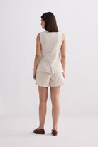 Cotton Tweed Vest Jacket Set in Cream Back