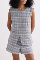 Cotton Tweed Vest Jacket Set in Grey Closeup