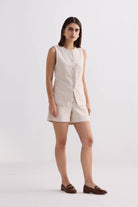 Cotton Tweed Shorts in Cream Front