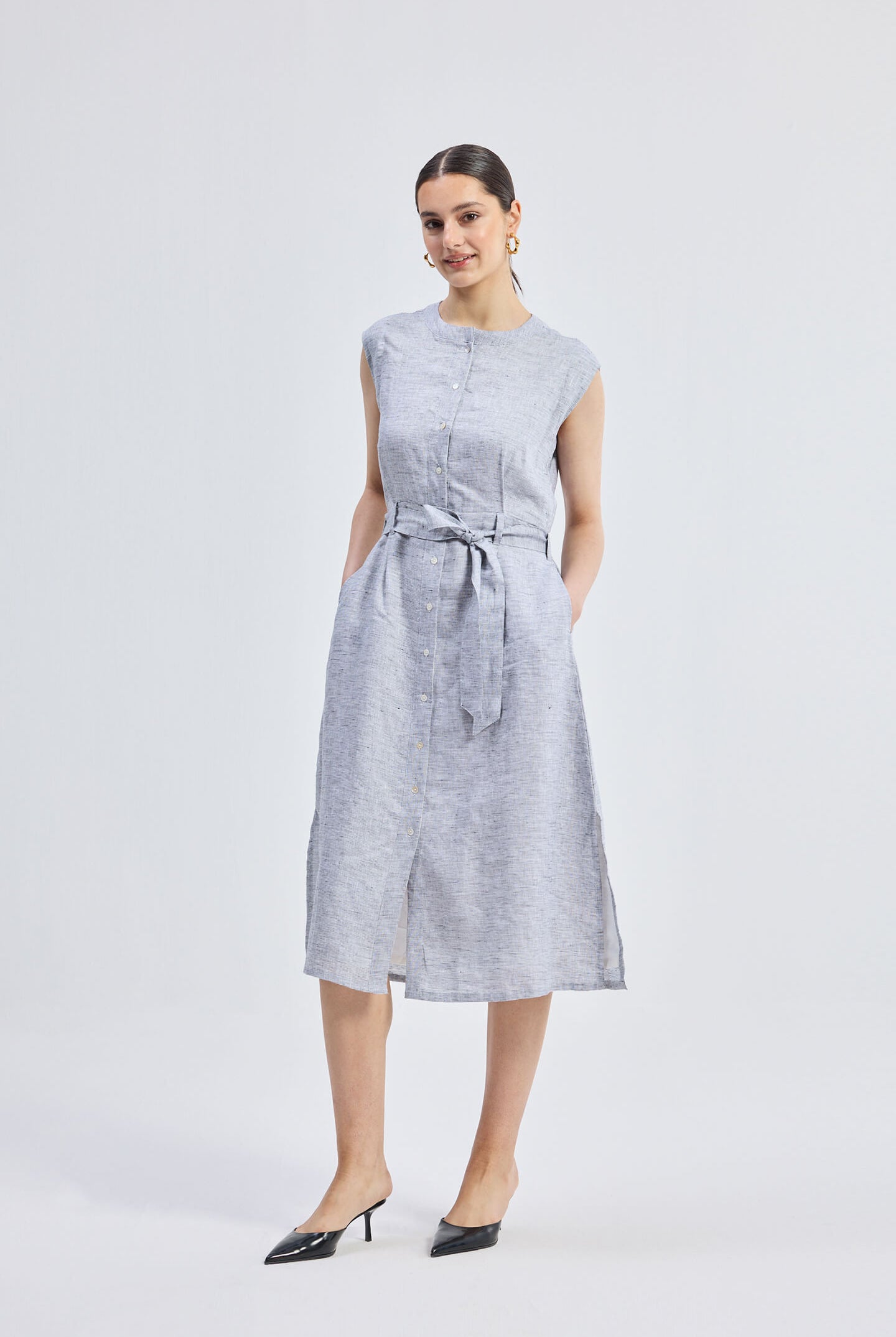 Back Cut Out Linen Dress Front