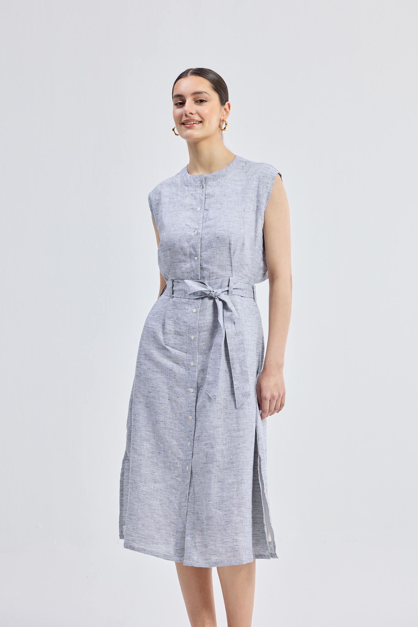 Back Cut Out Linen Dress Front