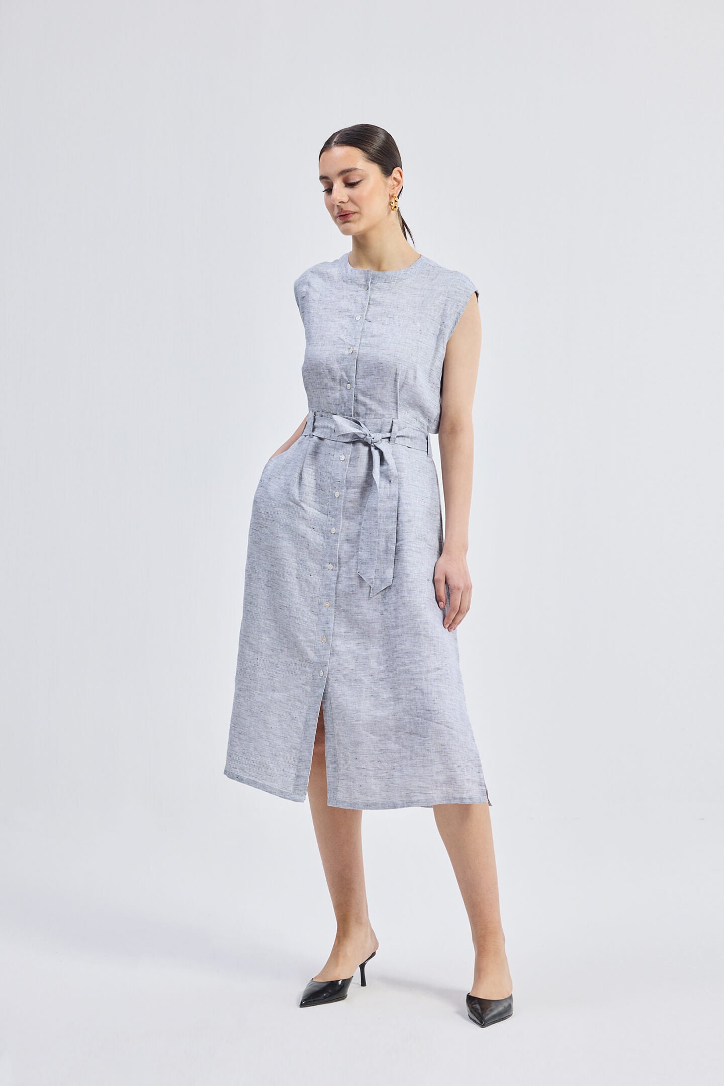 Back Cut Out Linen Dress Front