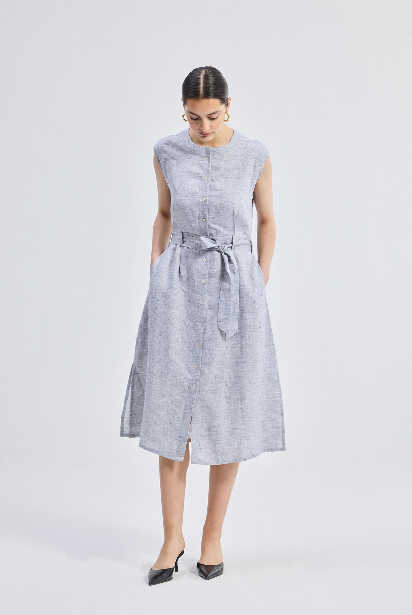 Back Cut Out Linen Dress Front