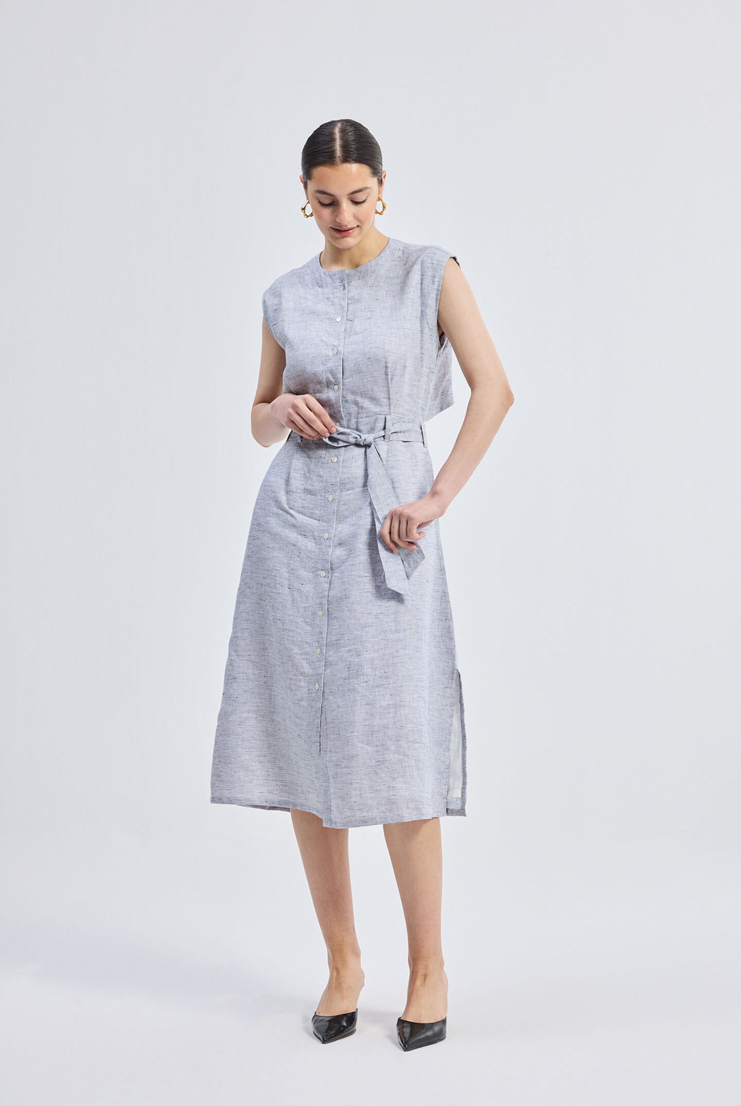 Back Cut Out Linen Dress Front