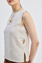 Boat Neck Top in Checkered Linen Side
