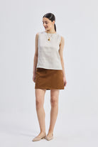 Boat Neck Top in Checkered Linen Font