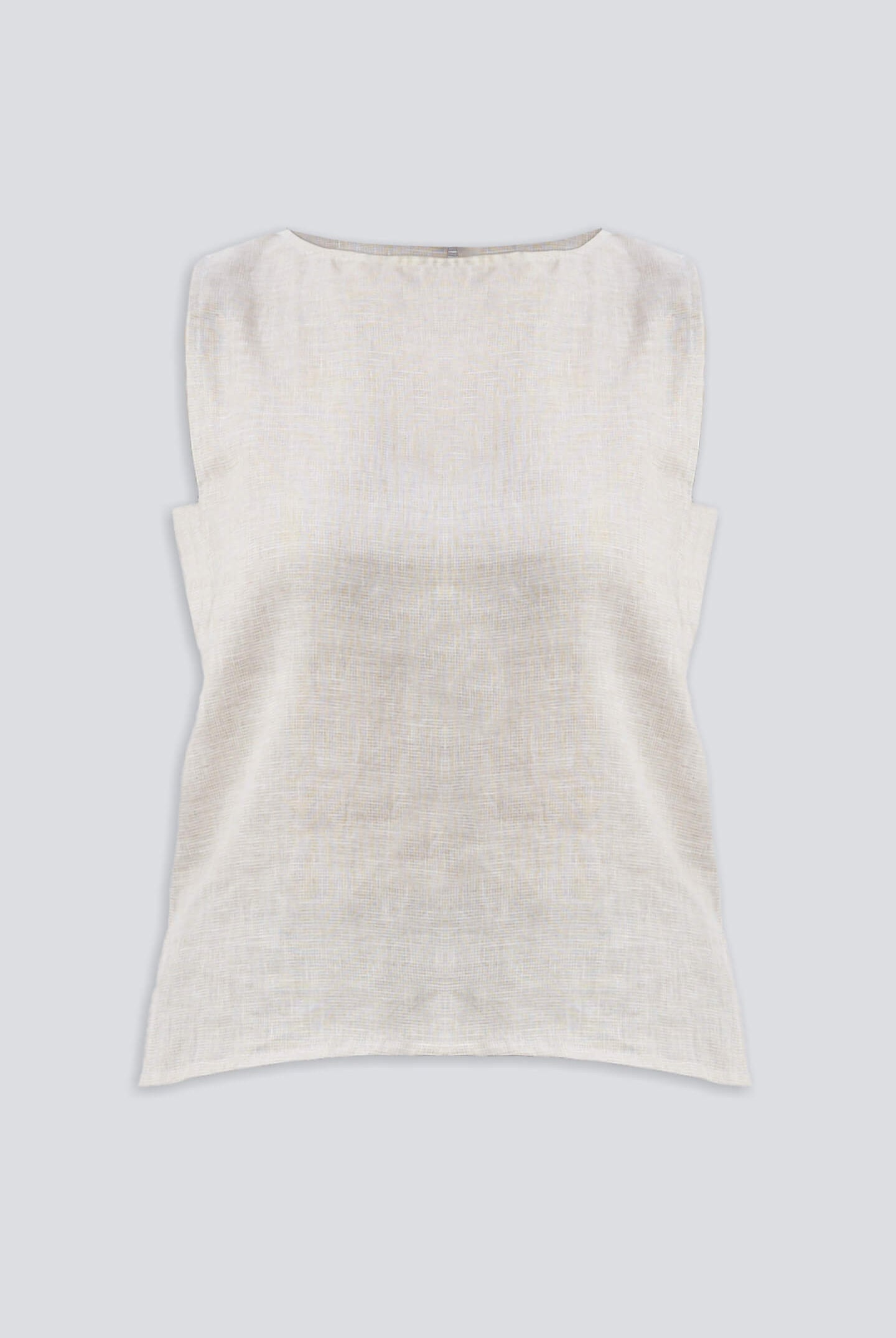 Boat Neck Top in Checkered Linen Flat Lay