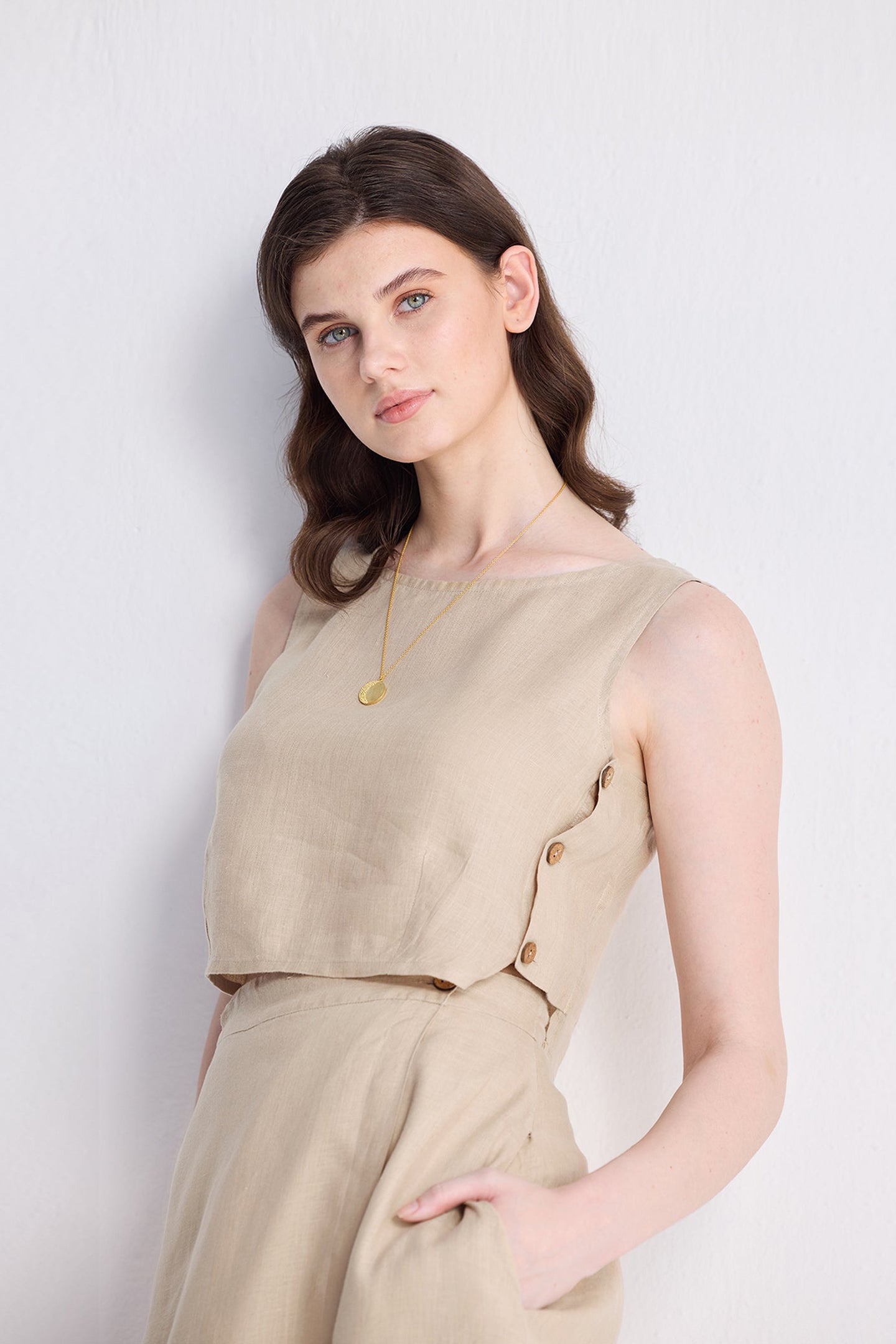 Boxy Crop Top in Neutral Beige Medium Shot