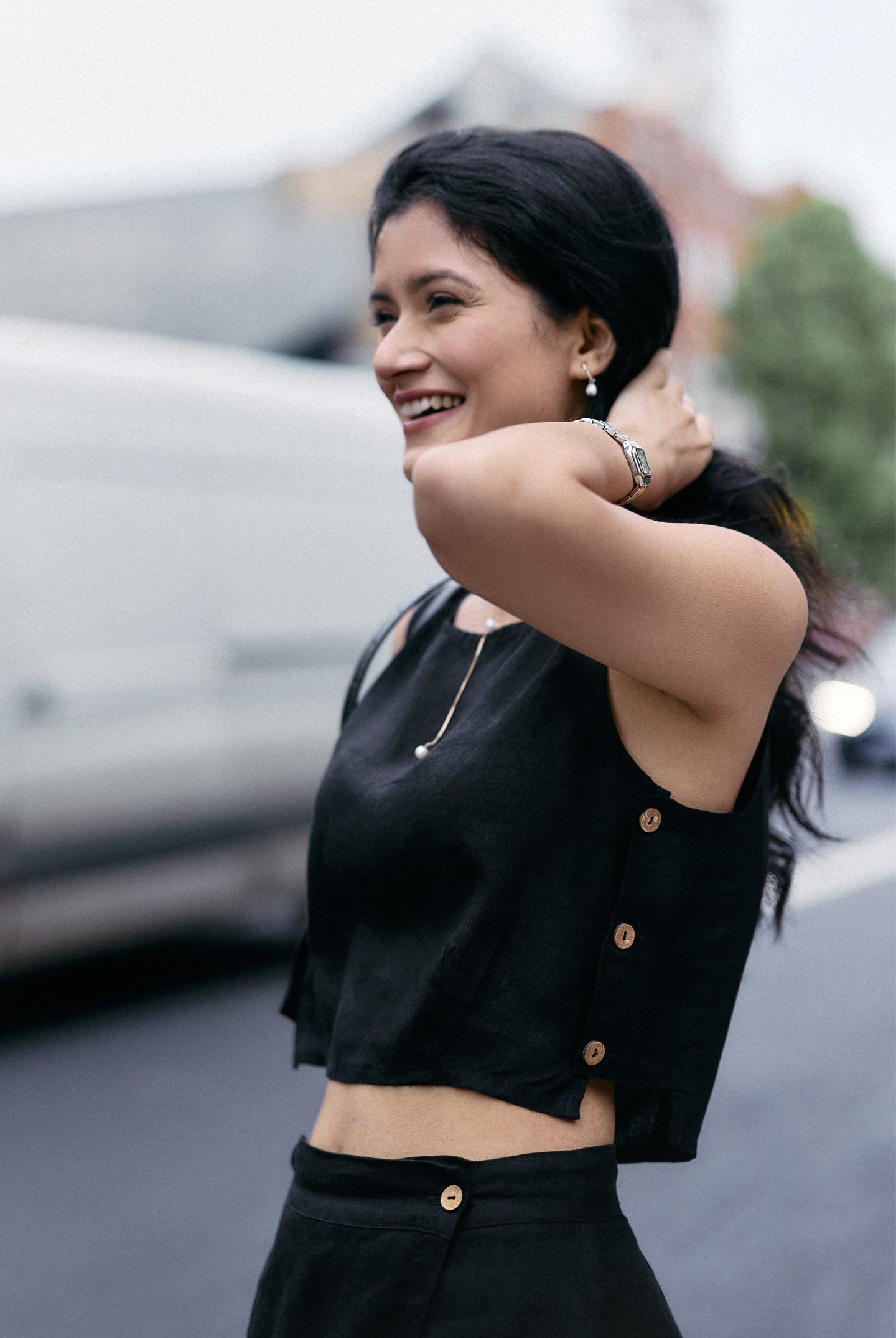 Boxy Crop Top in Black Moodshot