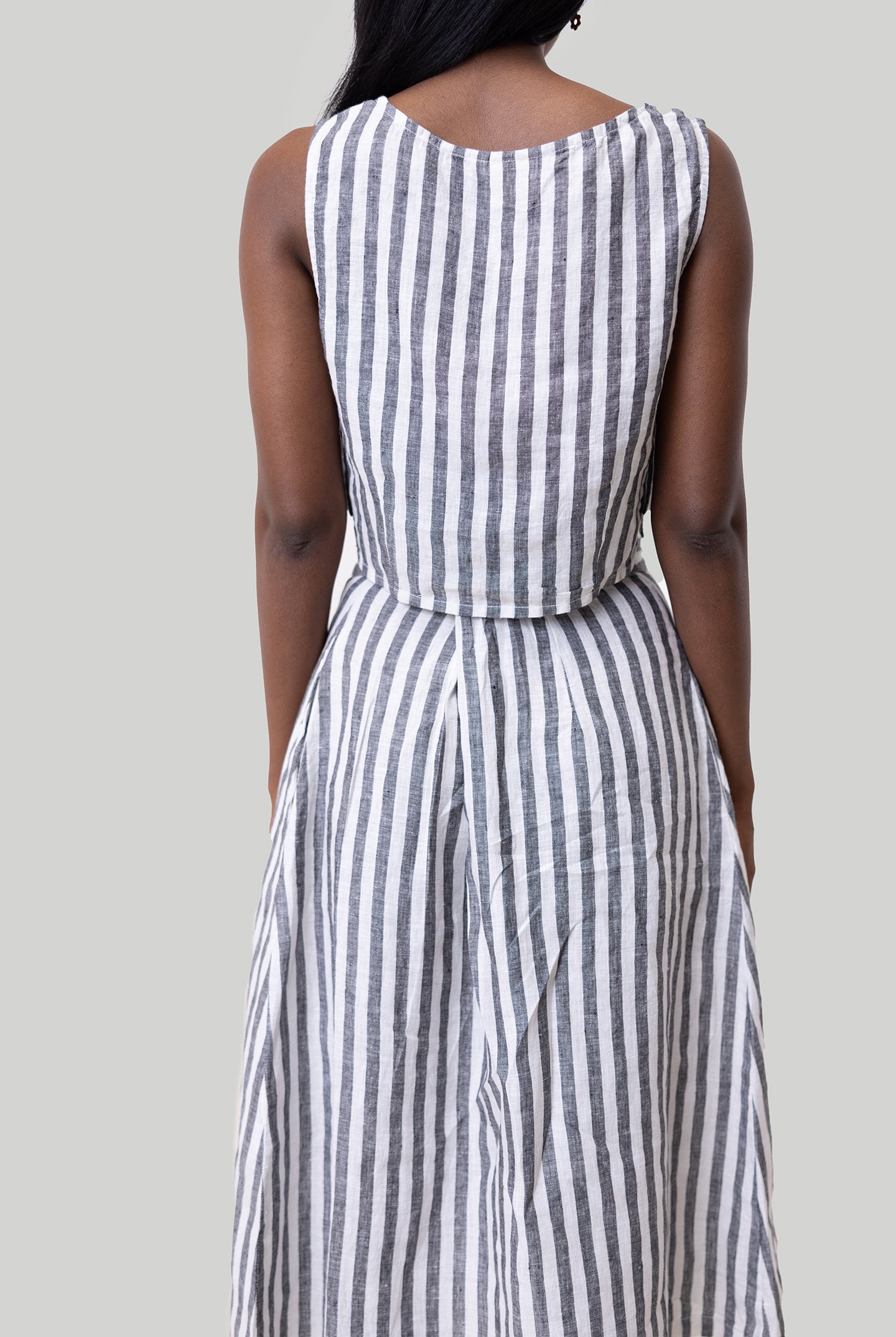 Overlap Midi Skirt in Linen Stripes