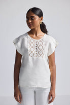 Boxy Top with Embroidered Lace Detail Front