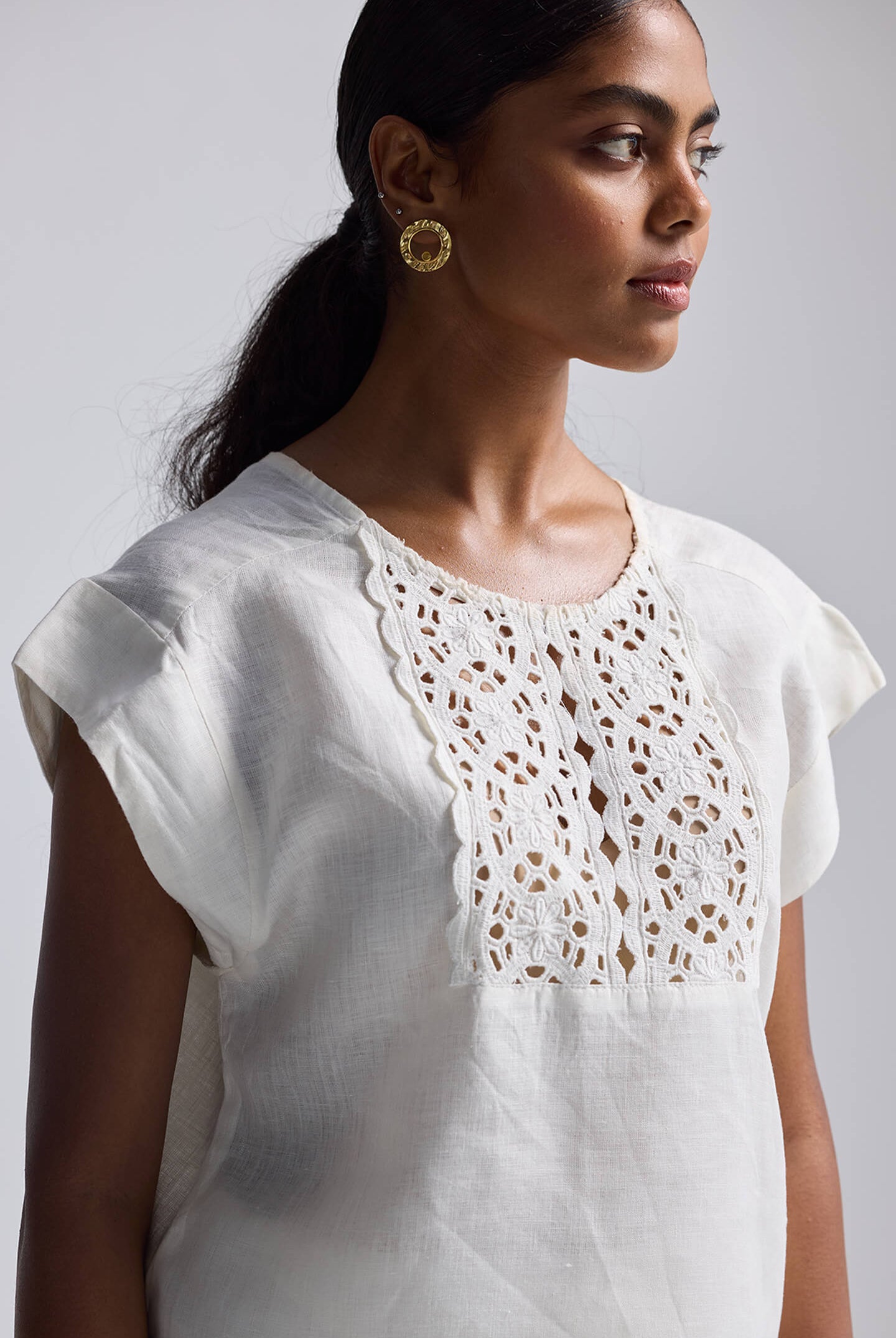 Boxy Top with Embroidered Lace Detail Front