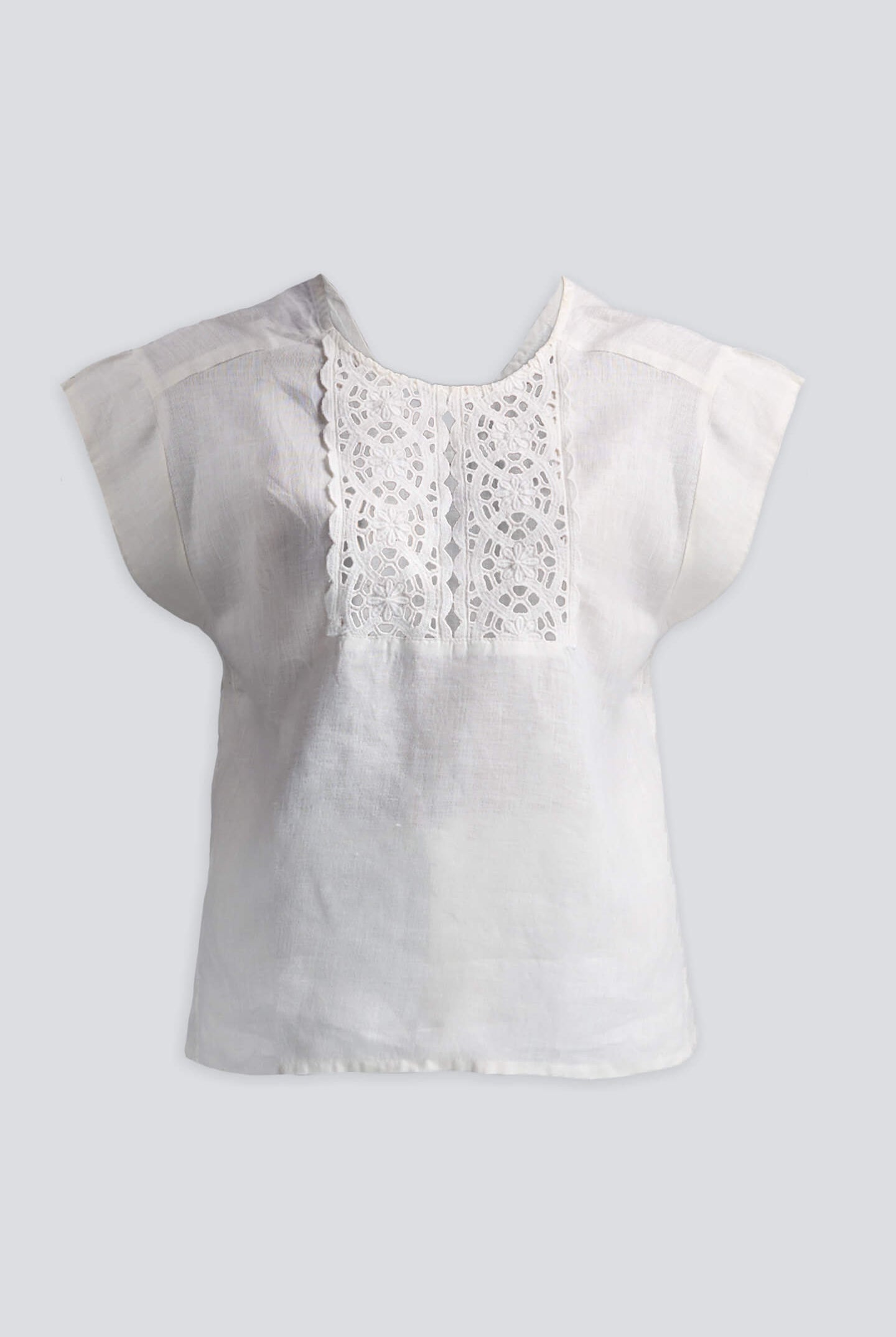 Boxy Top with Embroidered Lace Detail Flat Lay