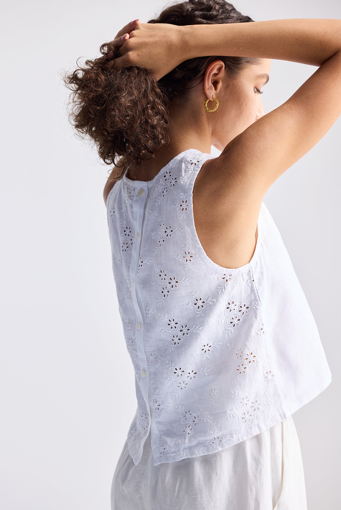 Button Back Embroidered Crop Top Medium Shot