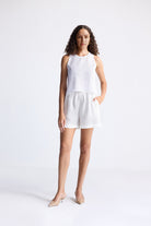 Button Back Embroidered Crop Top Long Shot