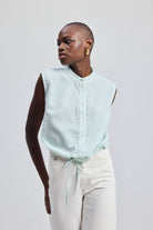 Button-down Shirt with Waist Drawstring in Stripes Front