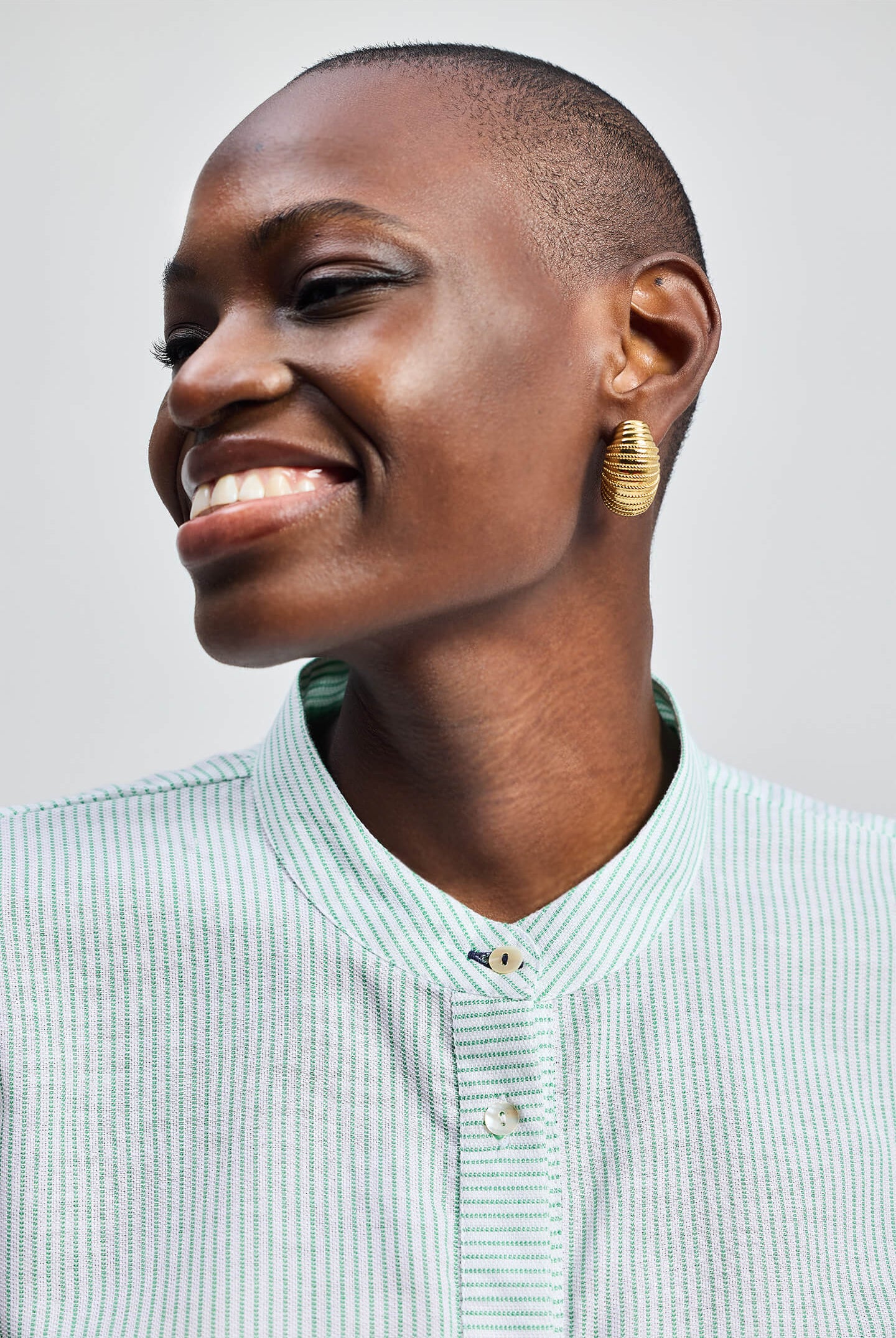 Button-down Shirt with Waist Drawstring in Stripes Closeup