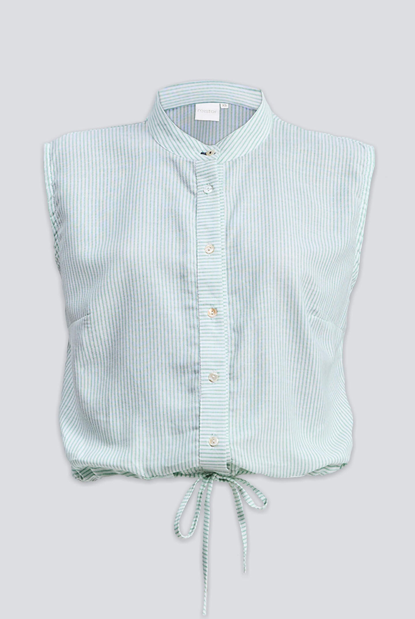 Button-down Shirt with Waist Drawstring in Stripes Flat Lay