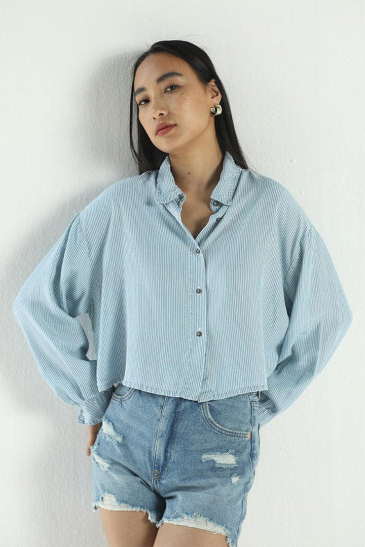 Crop it Like it's Hot Shirt in Blue Denim