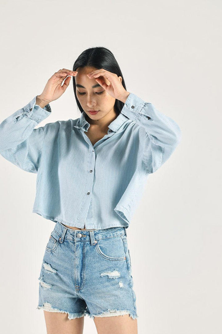 Crop it Like it's Hot Shirt in Blue Denim