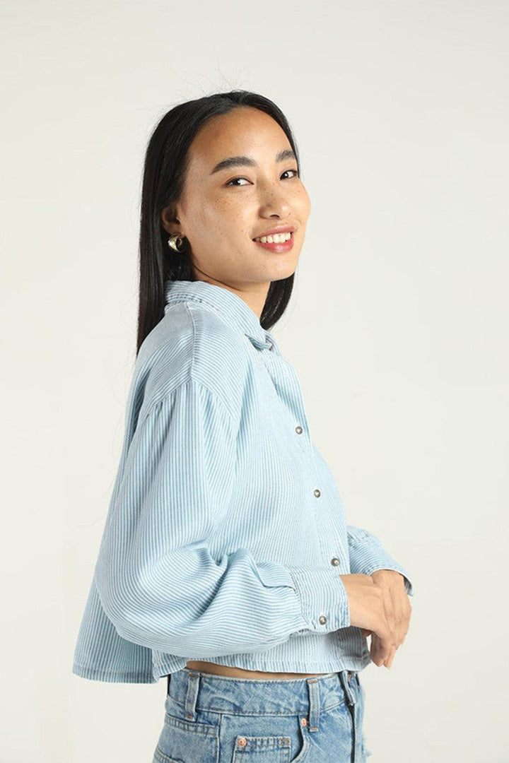 Crop it Like it's Hot Shirt in Blue Denim