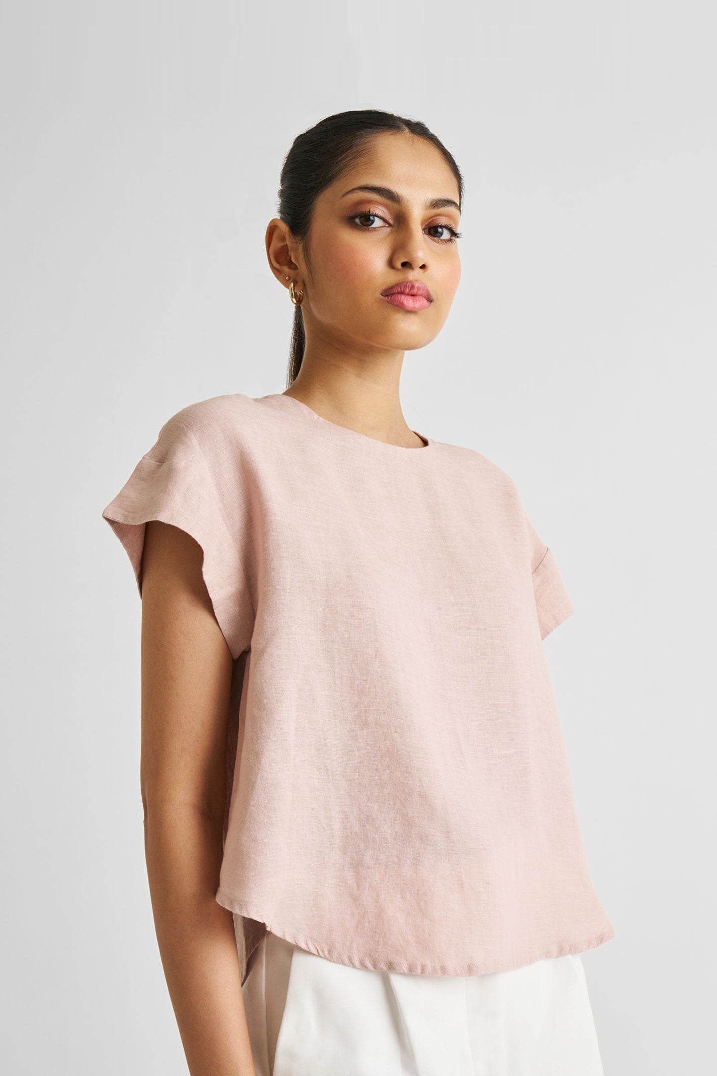 Cap Sleeved Everyday Top in Dusty Pink Medium Shot