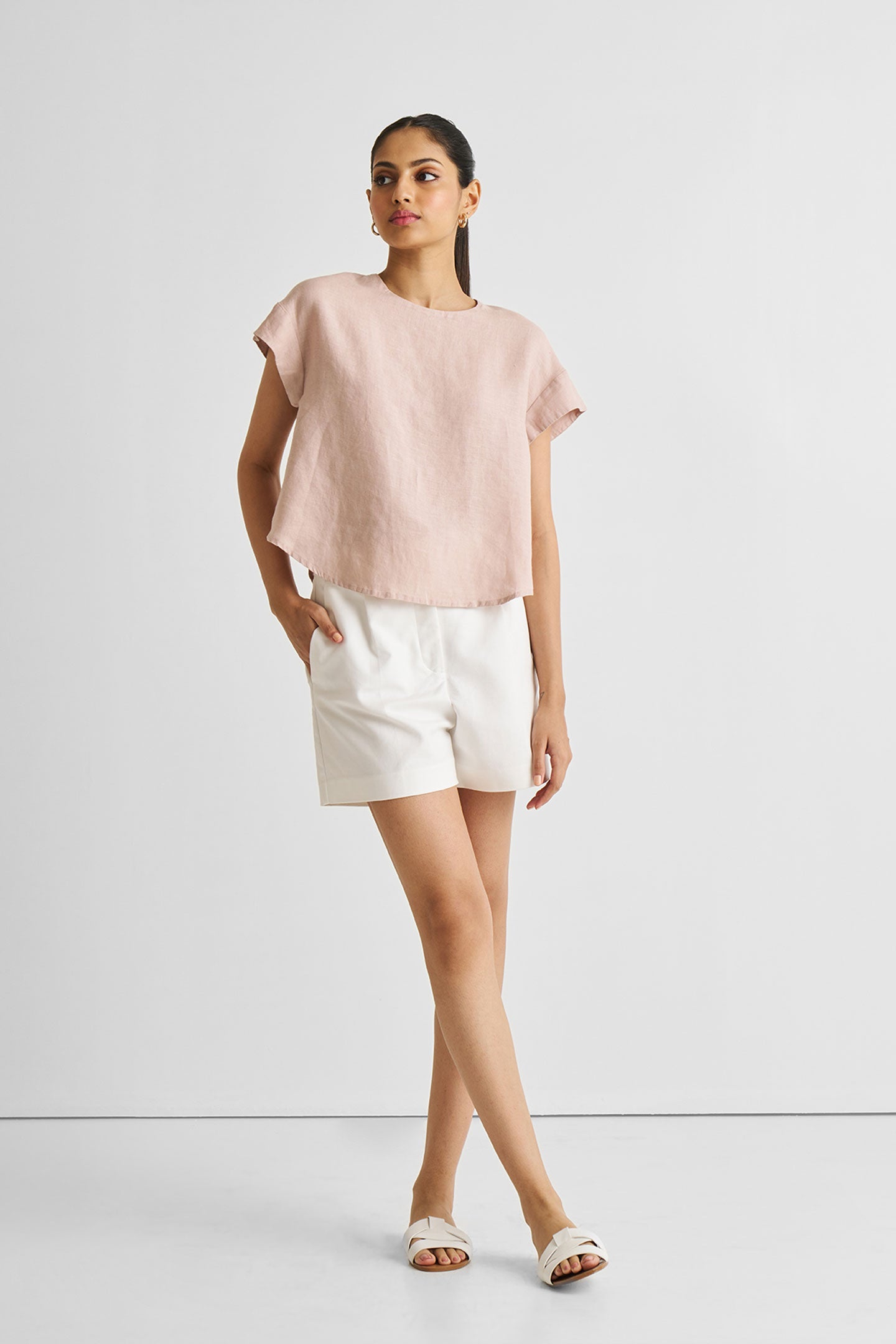 Cap Sleeved Everyday Top in Dusty Pink Long Shot