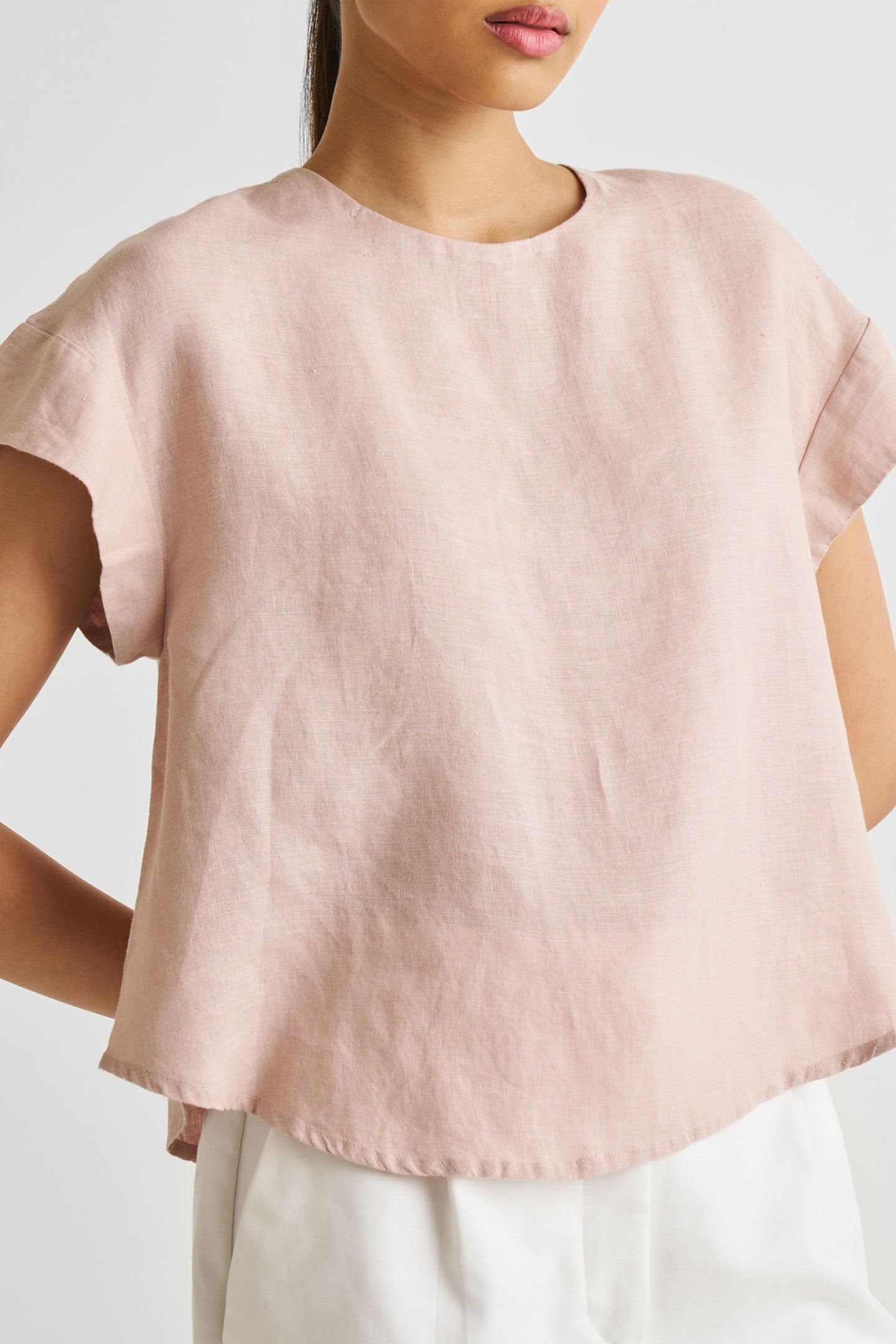 Cap Sleeved Everyday Top in Dusty Pink Closeup