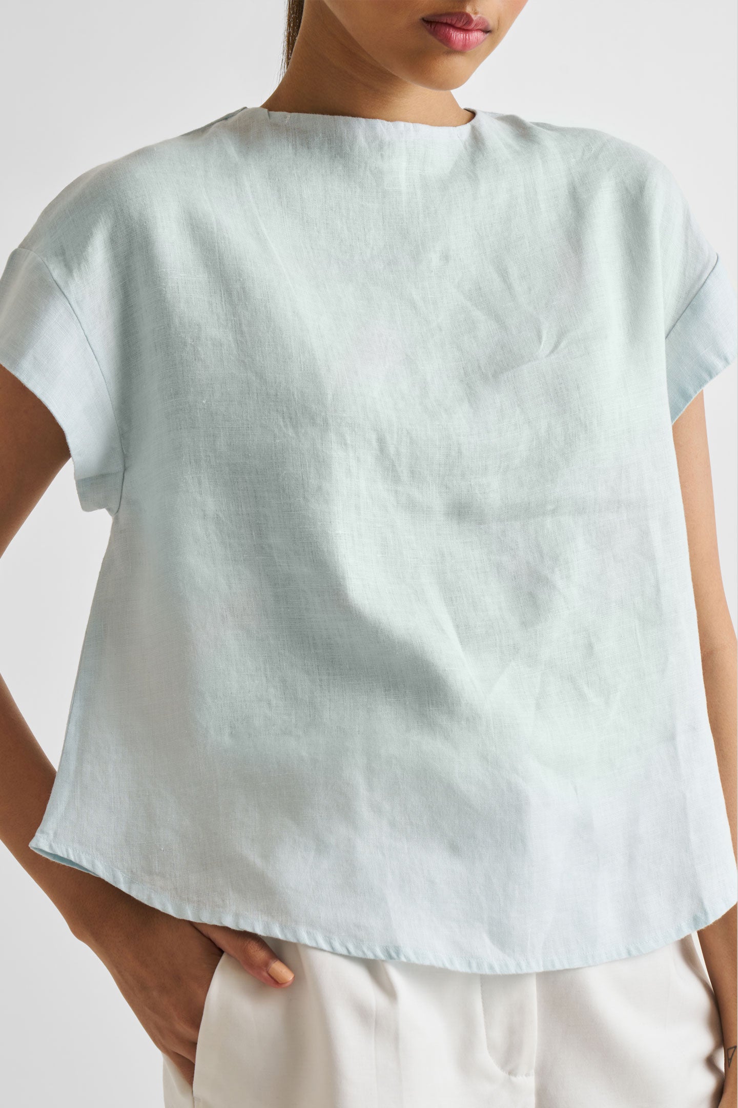 Cap Sleeved Everyday Top in Summer Blue Closeup