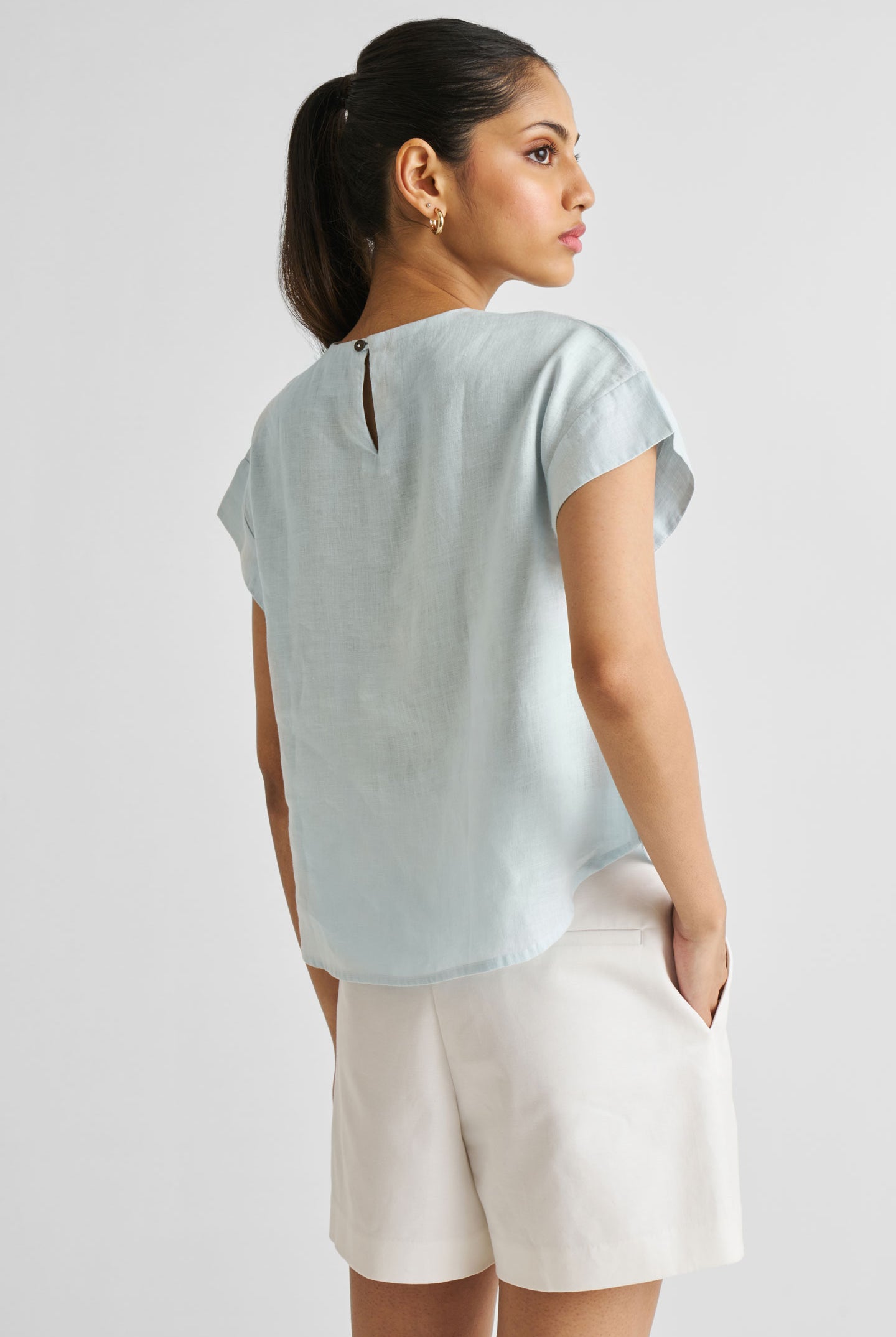 Cap Sleeved Everyday Top in Summer Blue Medium Shot