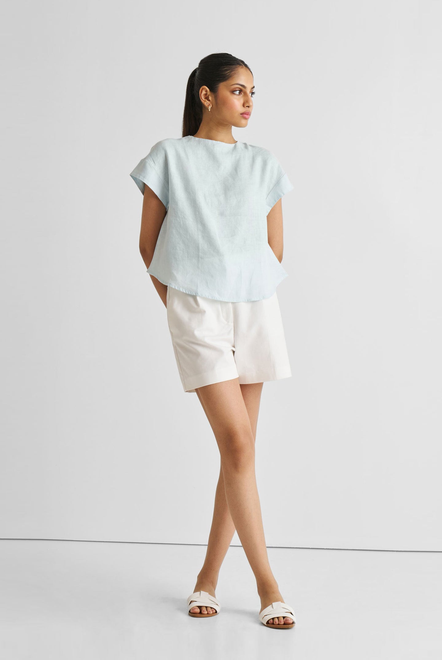 Cap Sleeved Everyday Top in Summer Blue Long Shot