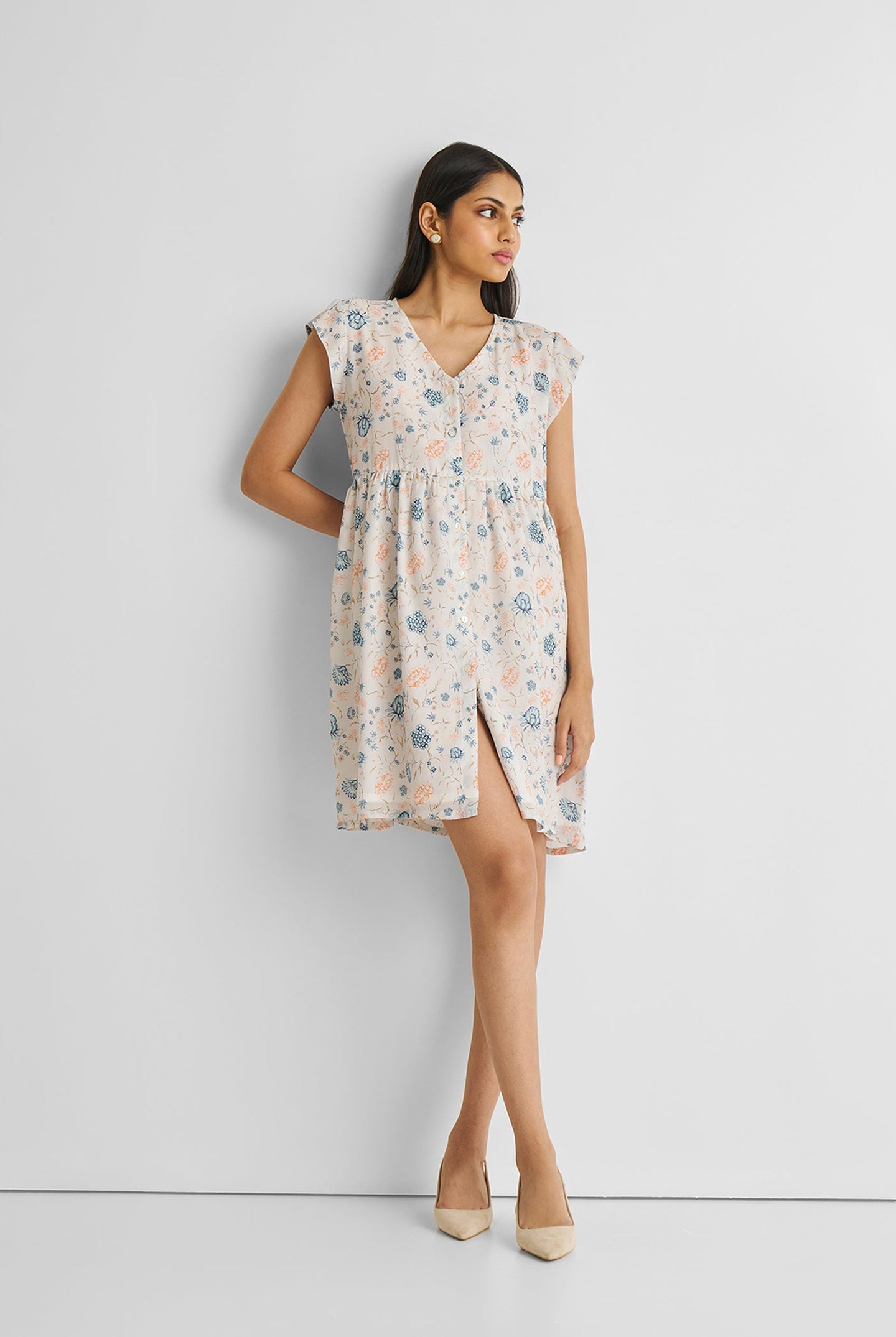 Cap Sleeved Short Dress in Florals