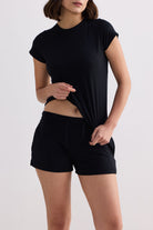 Essential Short Sleeve Tee in Black Closeup