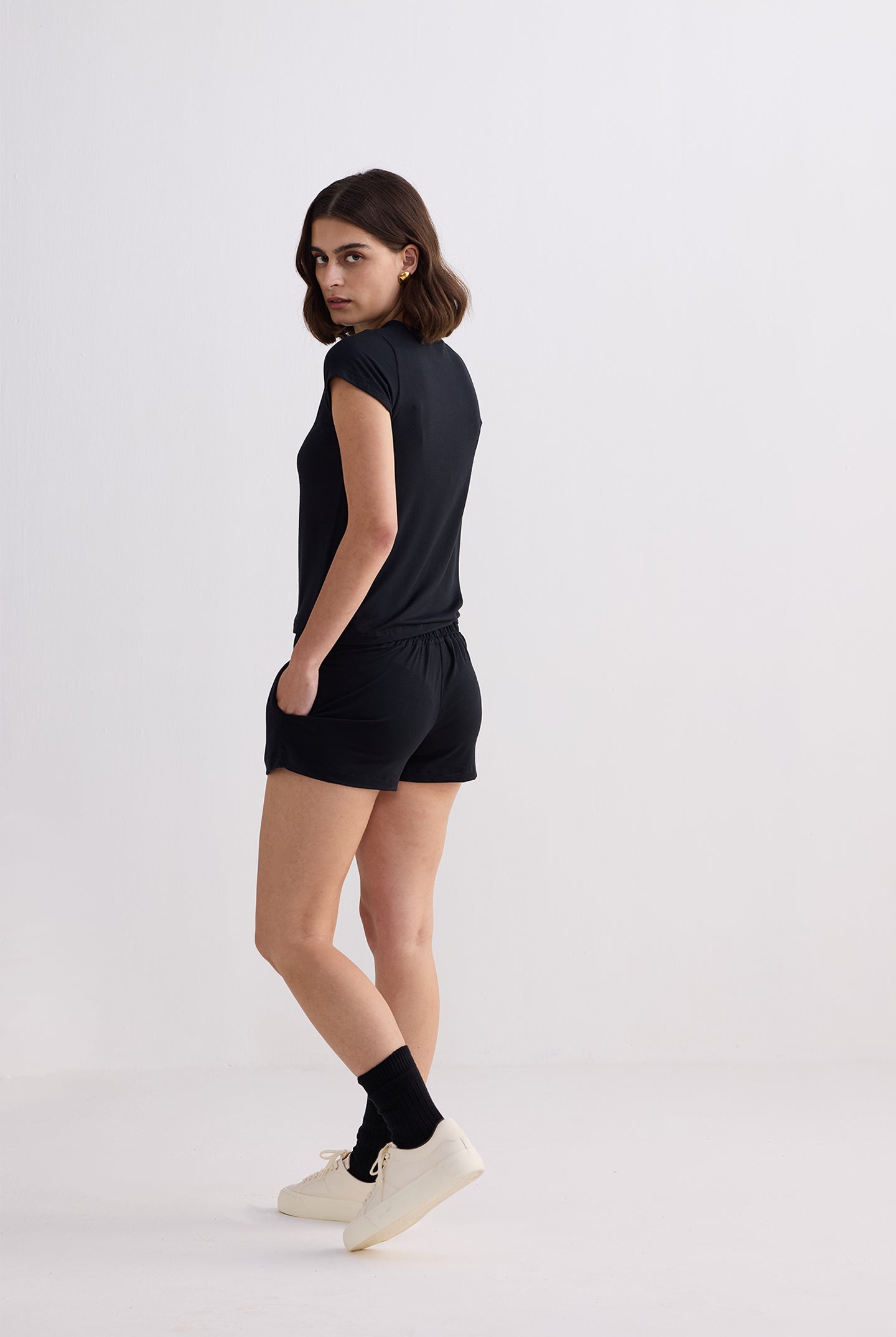 Essential Short Sleeve Tee Set in Black Side