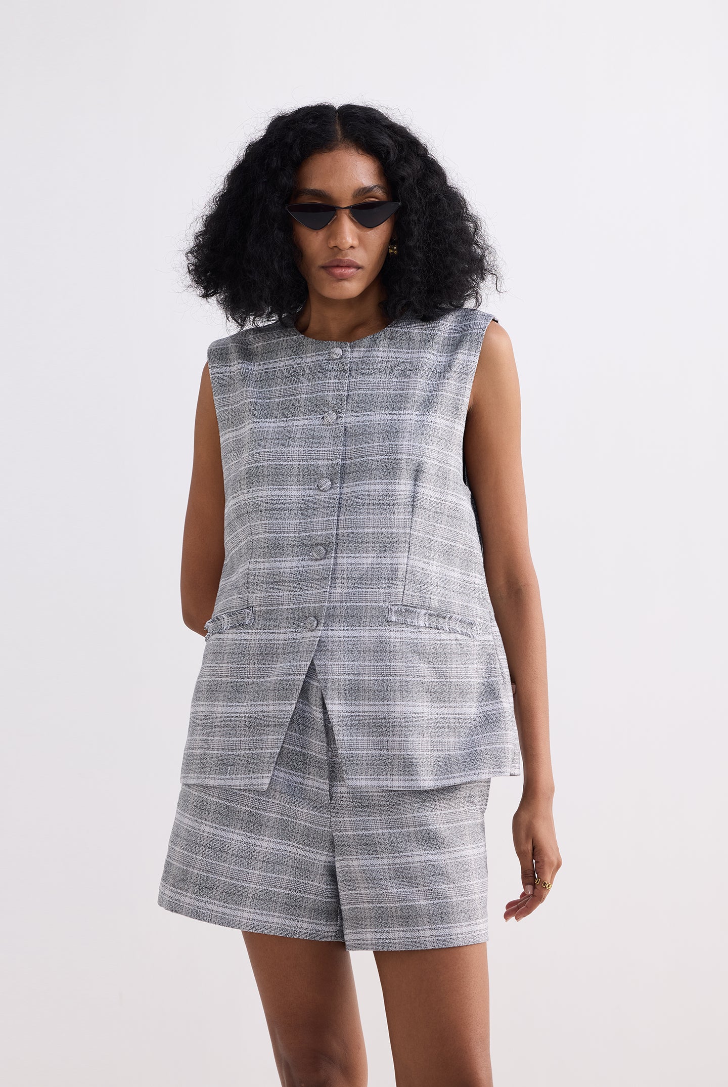 Cotton Tweed Shorts in Grey Front