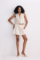 Cotton Tweed Skort in Cream Front