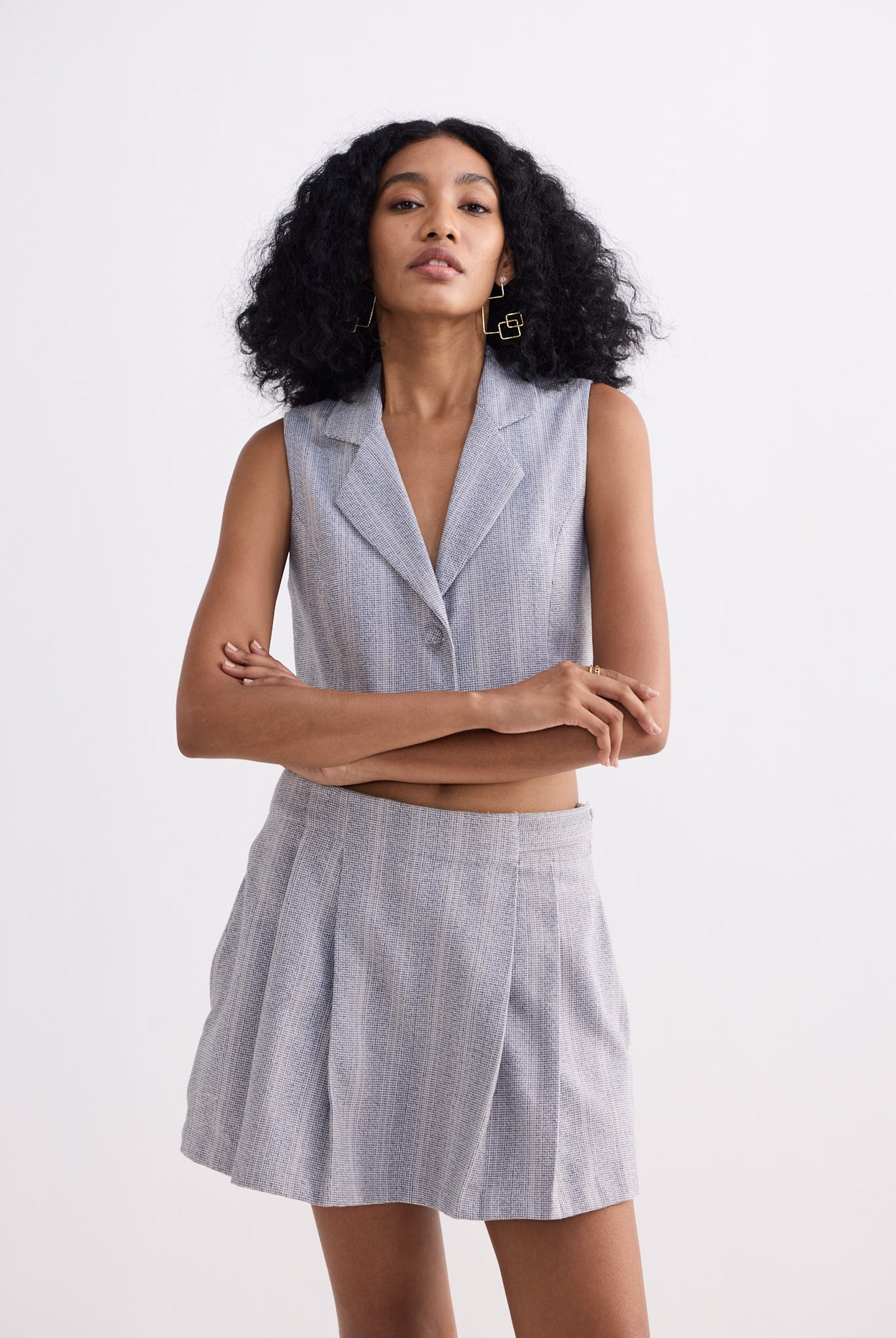 Cotton Tweed Skort in Grey Front