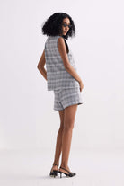Cotton Tweed Vest Jacket in Grey Back