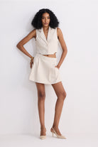 Cropped Cotton Tweed Vest Set in Cream Front