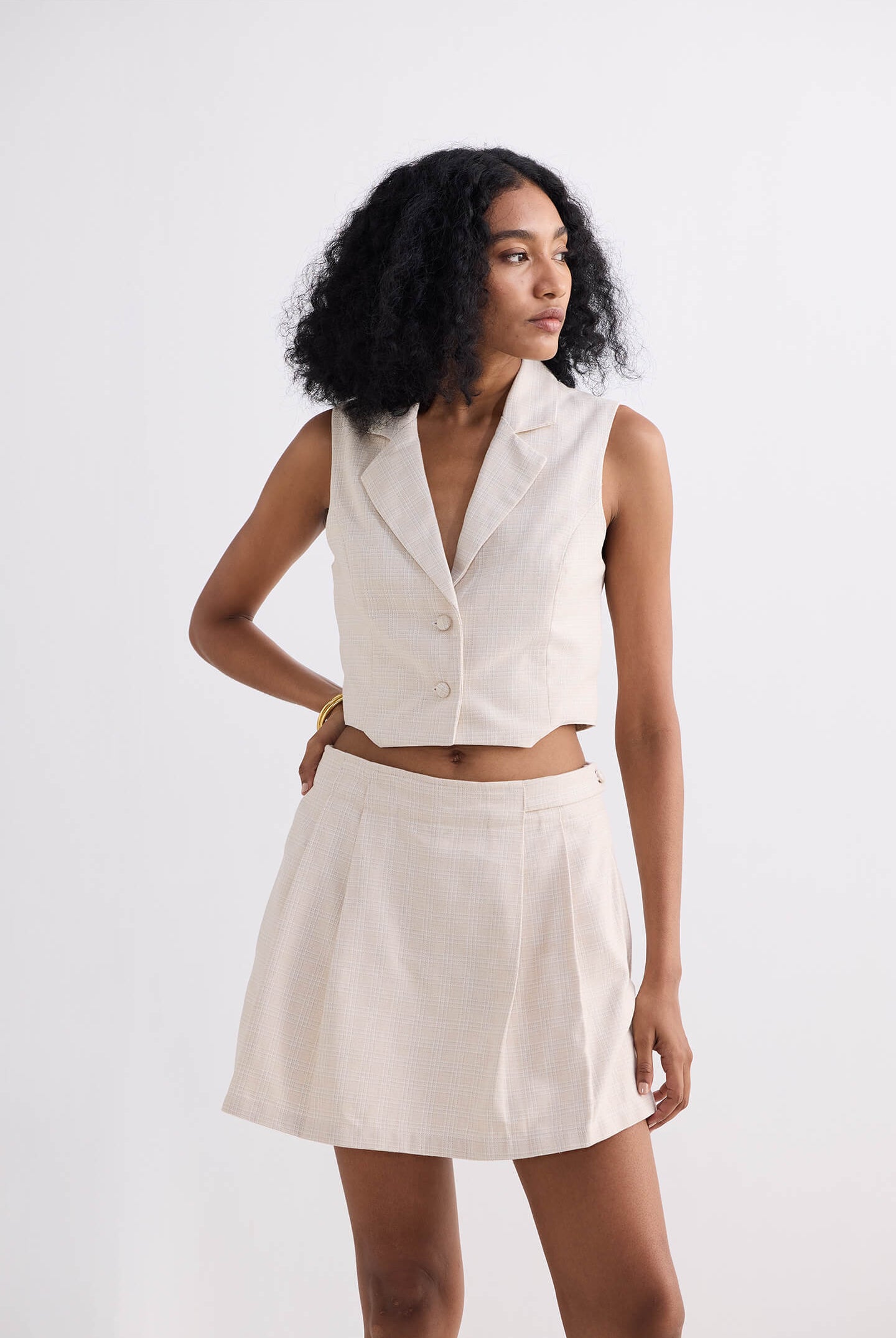 Cotton Tweed Skort in Cream Moodshot