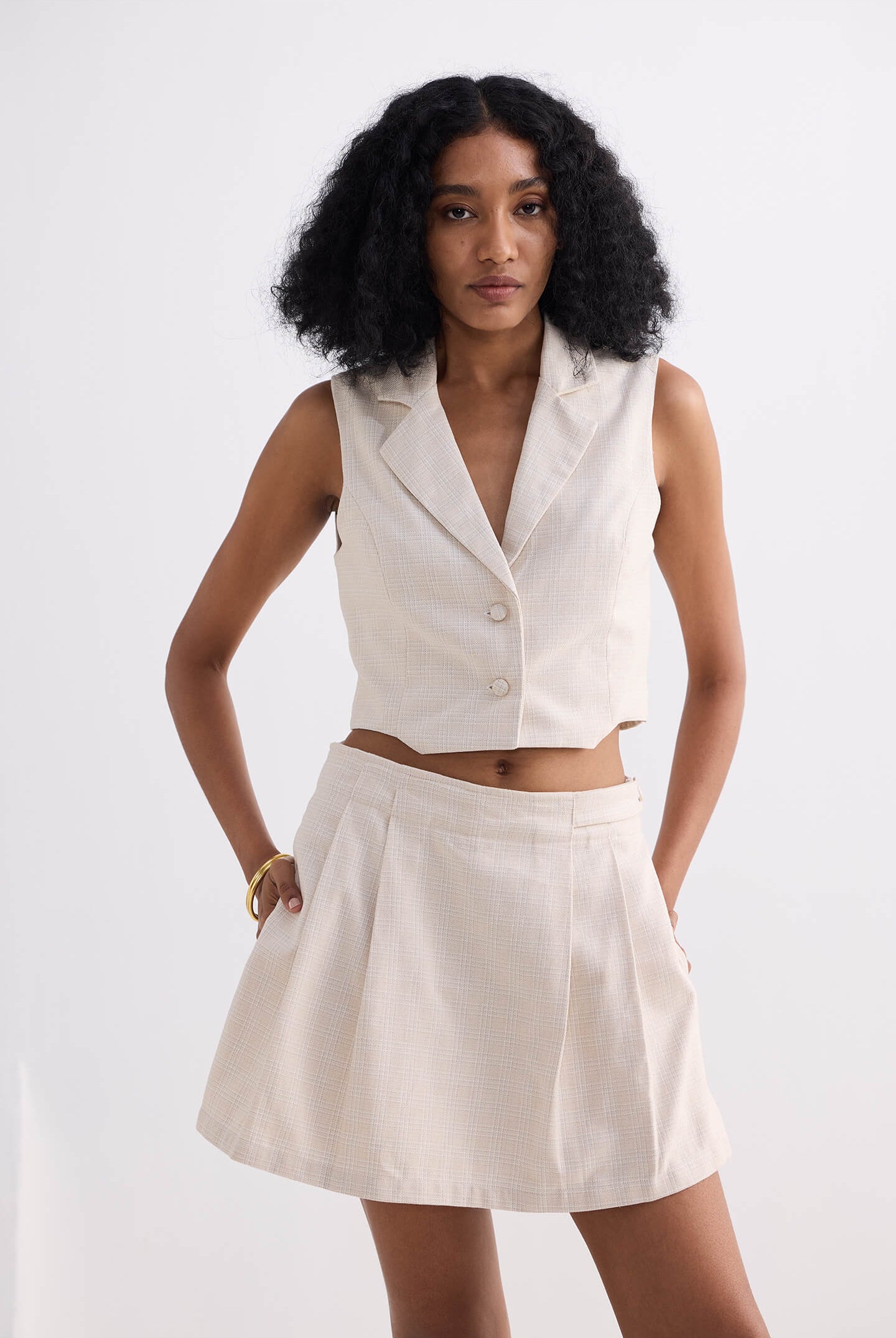 Cotton Tweed Skort in Cream Moodshot