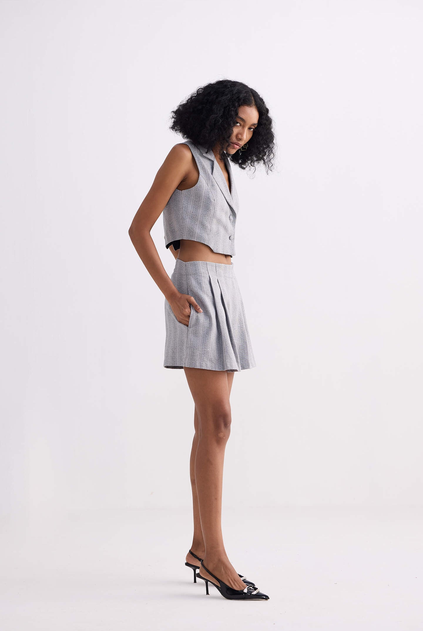 Cotton Tweed Skort in Grey Side
