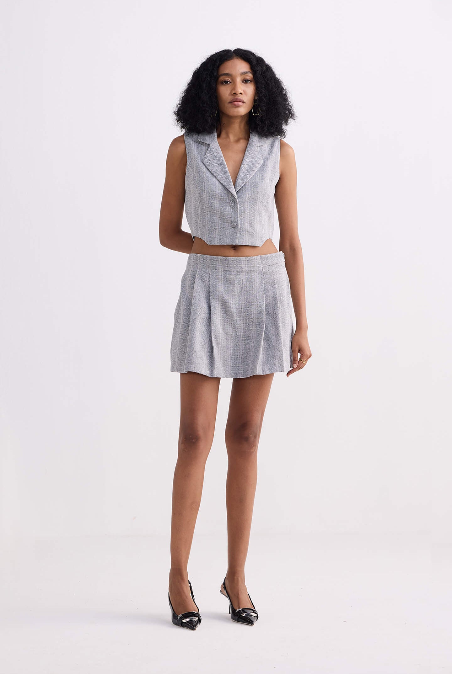 Cotton Tweed Skort in Grey Front
