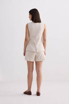 Cotton Tweed Vest Jacket in Cream Behind The Back shot