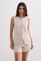 Cotton Tweed Vest Jacket in Cream Medium Shot