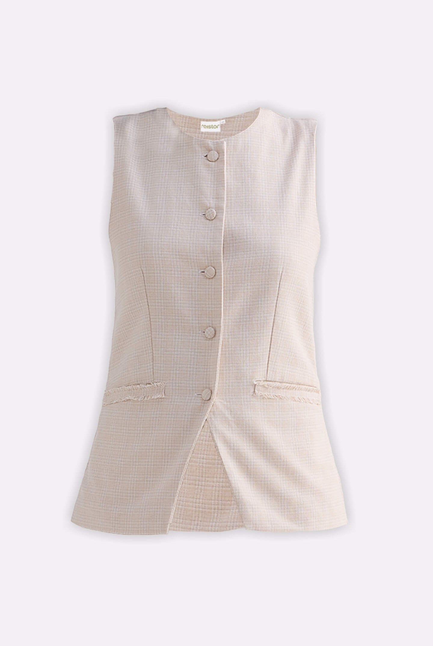 Cotton Tweed Vest Jacket in Cream Flat Lay