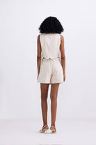Cropped Cotton Tweed Vest in Cream Back