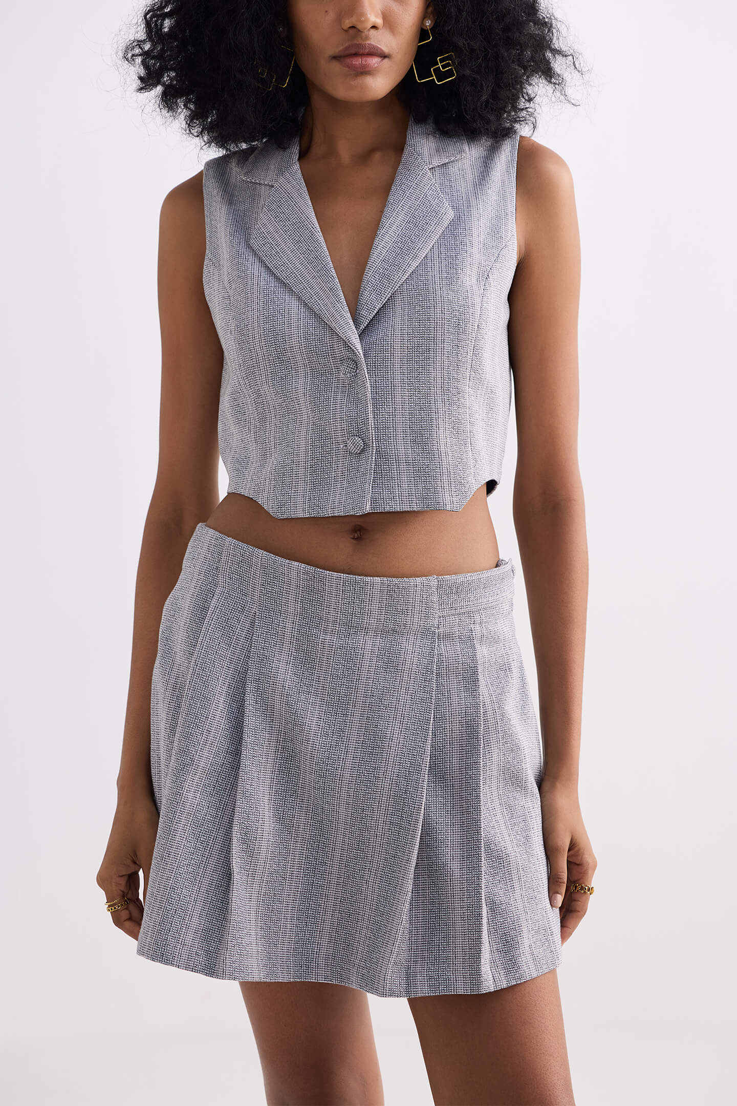 Cropped Cotton Tweed Vest in Grey Closeup