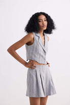 Cropped Cotton Tweed Vest in Grey Moodshot